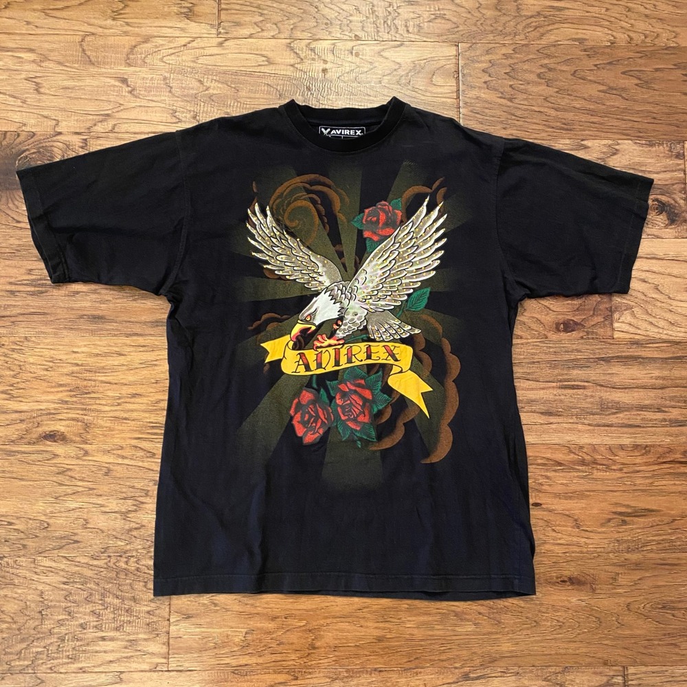 Avirex Graphic T-Shirt Mens Large Black Eagle Rose Studded Rhinestone RN113487